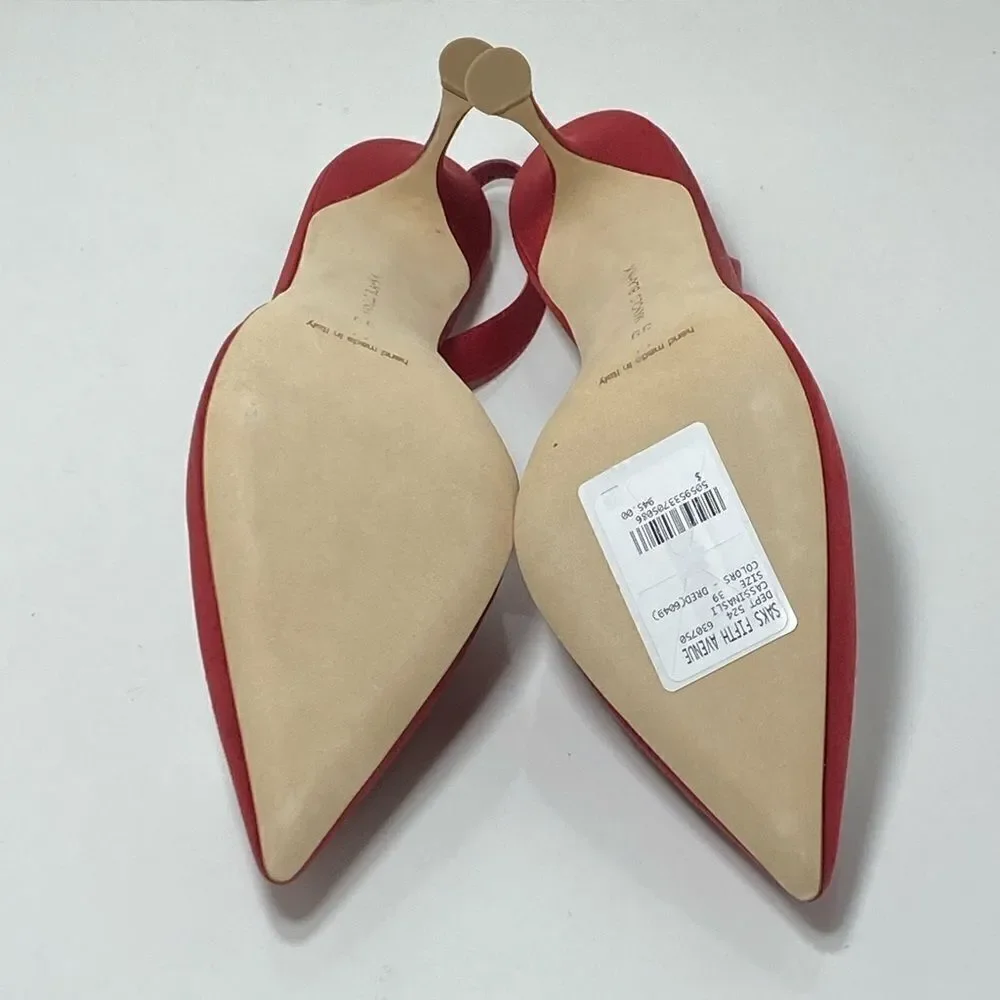 Manolo Blahnik Cassinasli Satin Jewel Buckle Slingback Pumps size 39